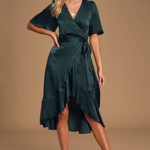Lulus Wrap Dress • Green High-Low Dress